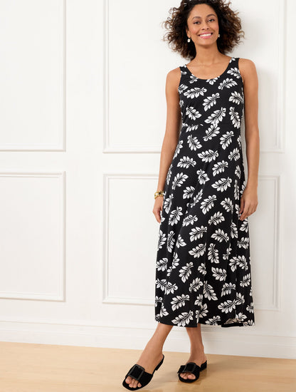 SLEEVELESS JERSEY MAXI DRESS - TOSSED FRONDS | Talbots