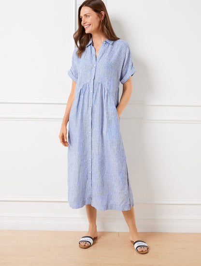 DROP WAIST LINEN SHIRTDRESS - HAPPY STRIPE | Talbots