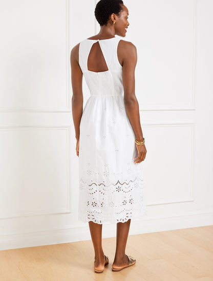 EYELET BORDER SQUARE NECK DRESS | Talbots