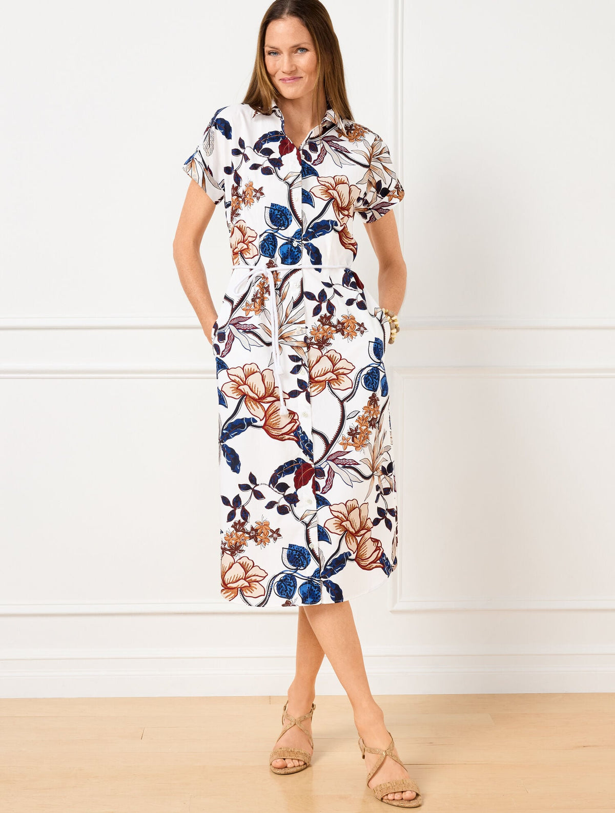 MODERN POPLIN MIDI SHIRTDRESS - VERDANT BOTANICAL | Talbots