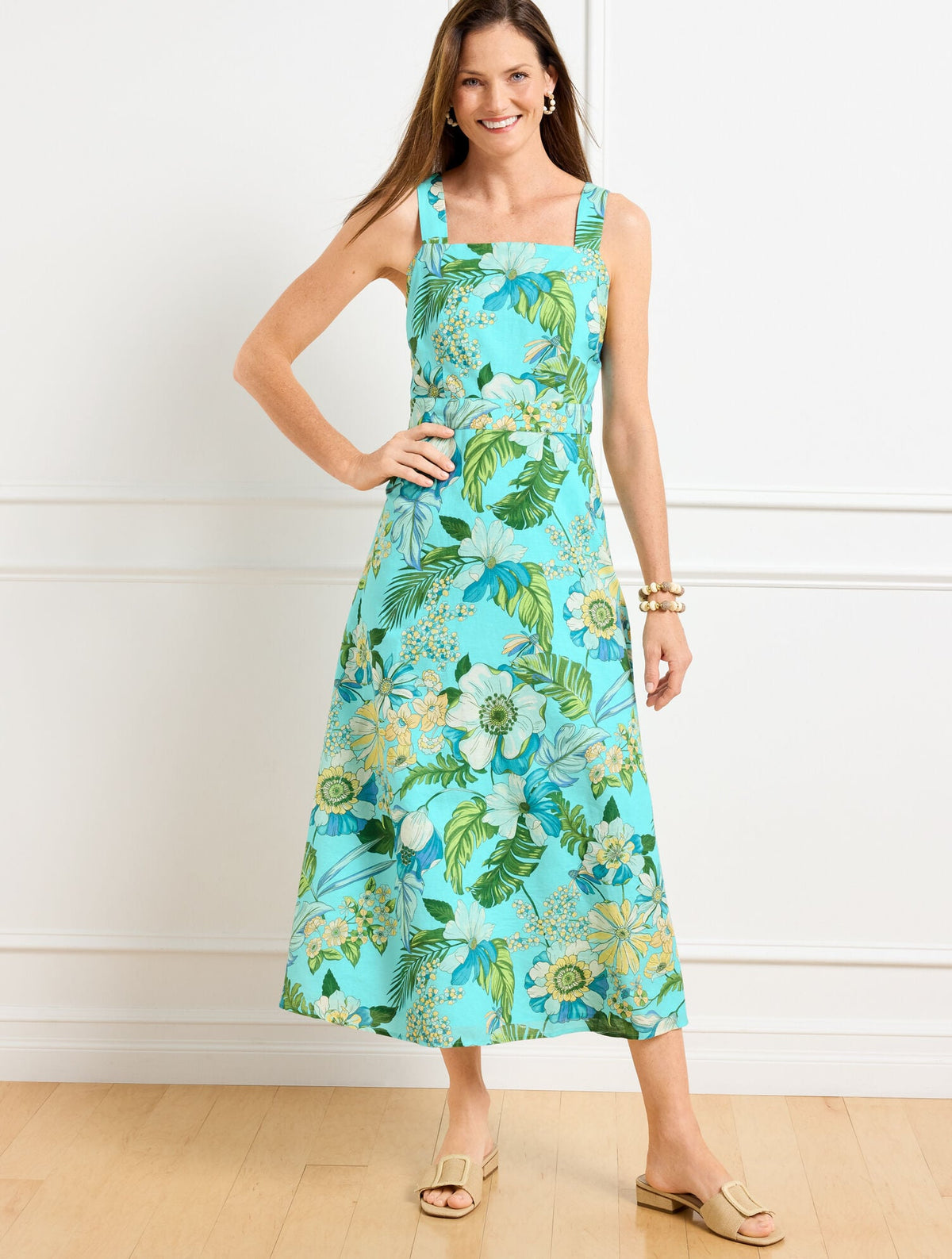 LINEN MIDI DRESS - TROPICAL BOTANICAL | Talbots