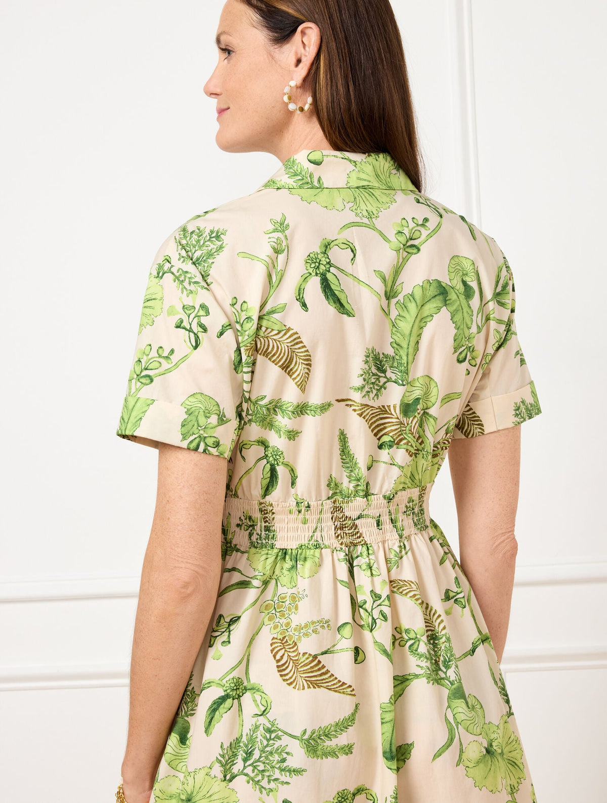 MODERN POPLIN SMOCKED MIDI DRESS - BRANCHING FLORAL | Talbots