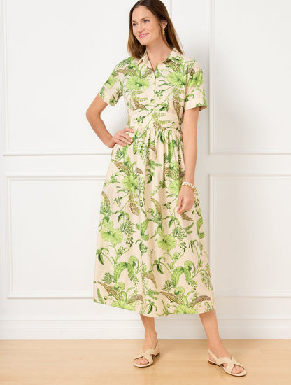 MODERN POPLIN SMOCKED MIDI DRESS - BRANCHING FLORAL | Talbots
