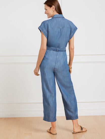 DENIM TIE WAIST JUMPSUIT - SIESTA WASH | Talbots