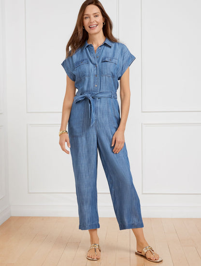 DENIM TIE WAIST JUMPSUIT - SIESTA WASH | Talbots