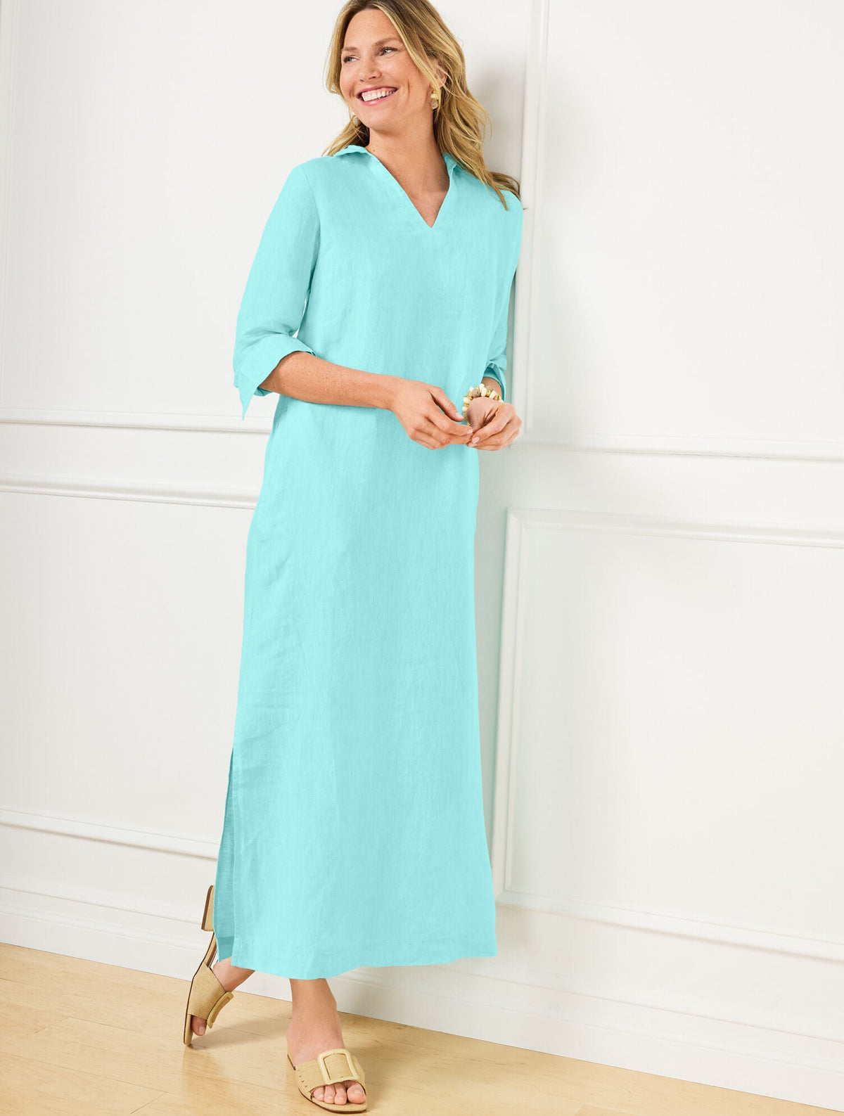 LONG SLEEVE LINEN KAFTAN SHIRTDRESS | Talbots