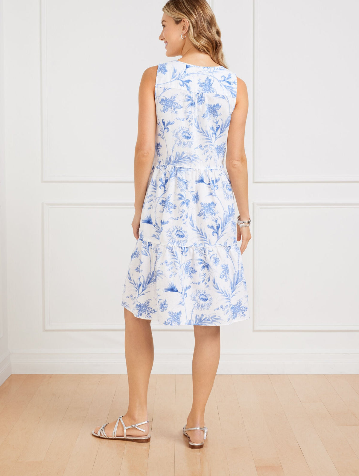 LINEN BLEND SWING DRESS - OCEAN FLORA | Talbots