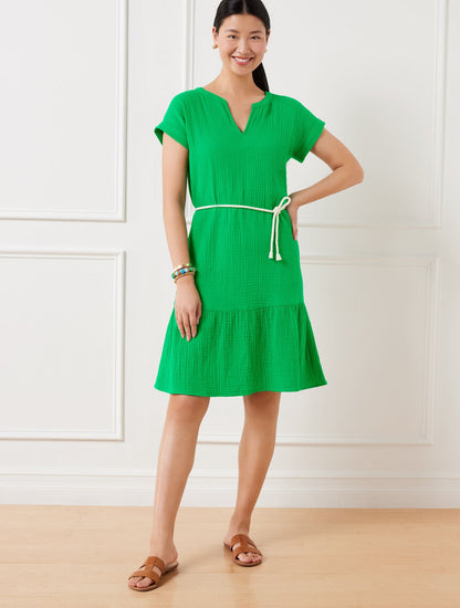 DROP WAIST GAUZE SHIFT DRESS | Talbots