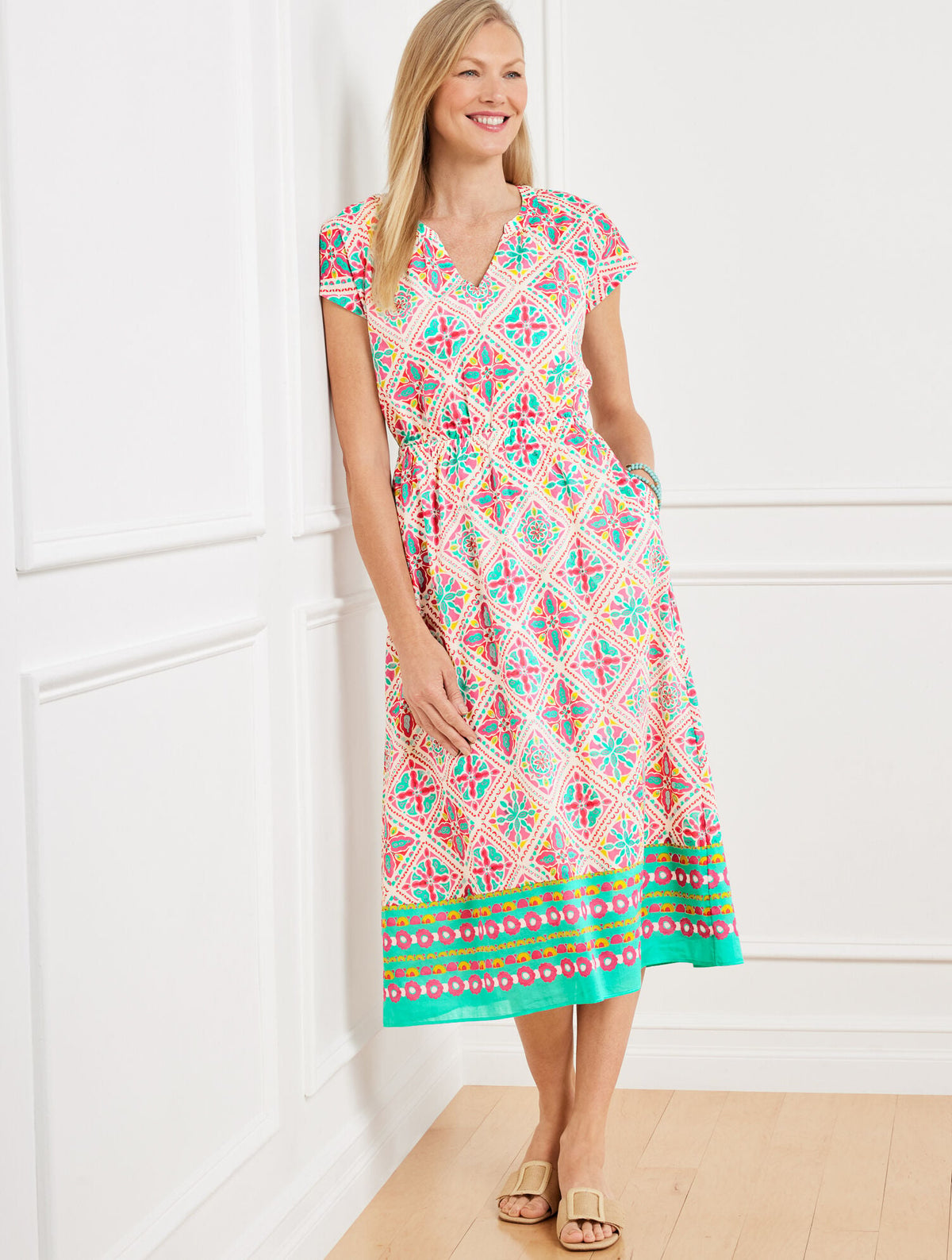 FIT & FLARE VOILE MIDI DRESS - PAINTERLY TILE | Talbots