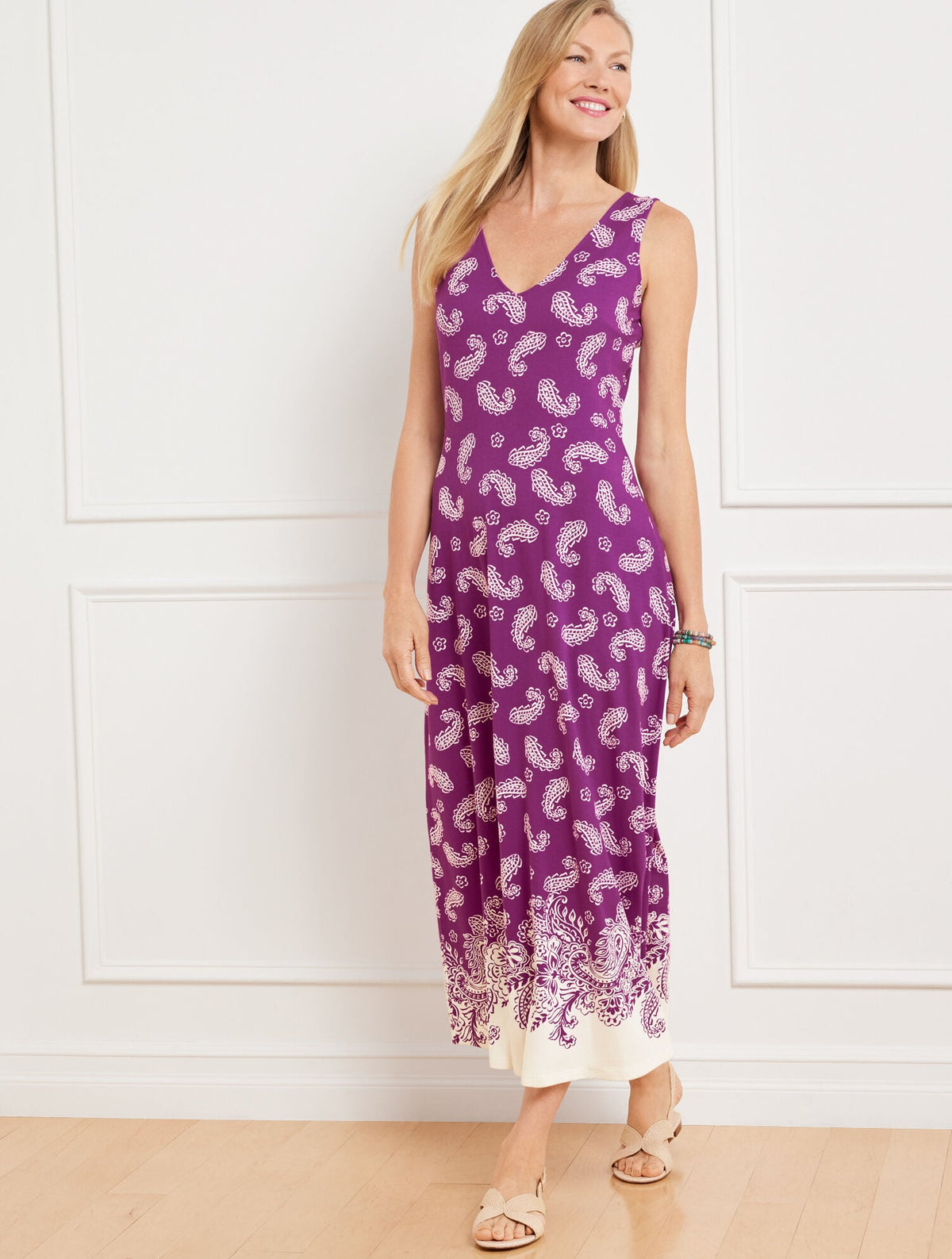 V-NECK JERSEY MIDI DRESS - OBLIQUE PAISLEY | Talbots