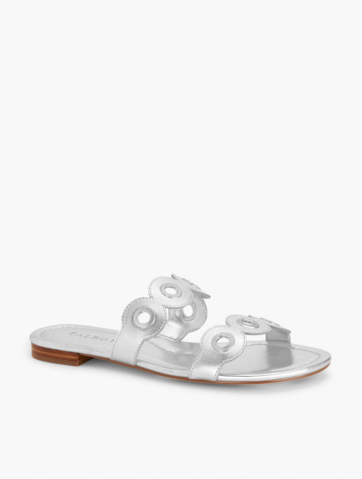 CAMY EYELET NAPPA METALLIC SLIDE SANDALS | Talbots