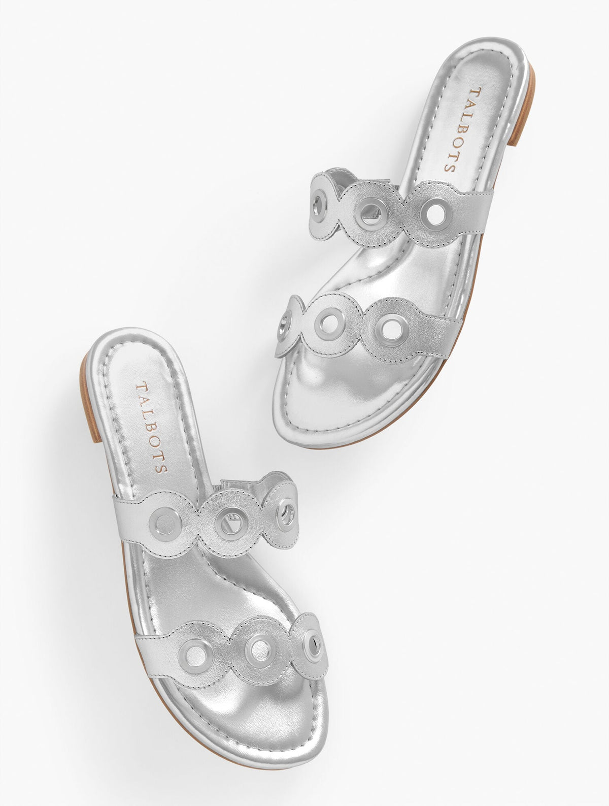 CAMY EYELET NAPPA METALLIC SLIDE SANDALS | Talbots