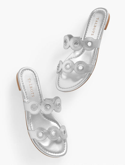 CAMY EYELET NAPPA METALLIC SLIDE SANDALS | Talbots