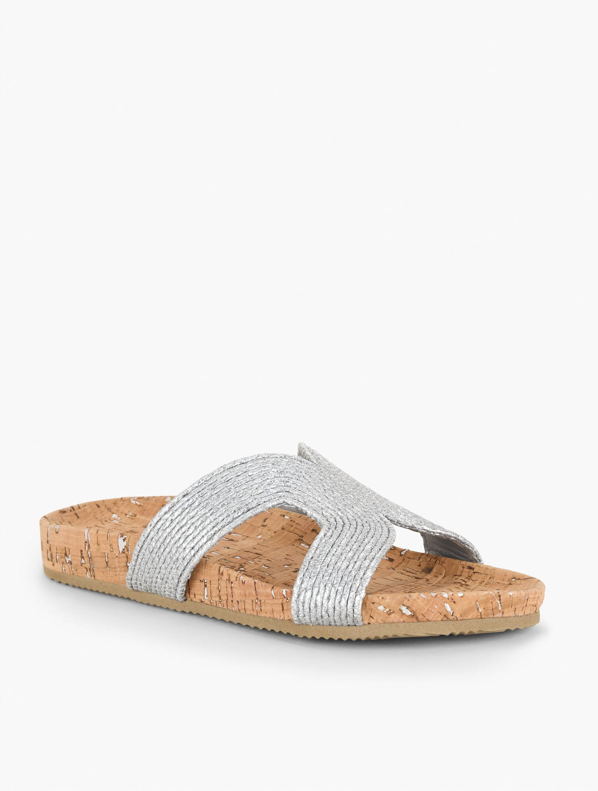 MALIA METALLIC WOVEN RAFFIA SLIDES | Talbots