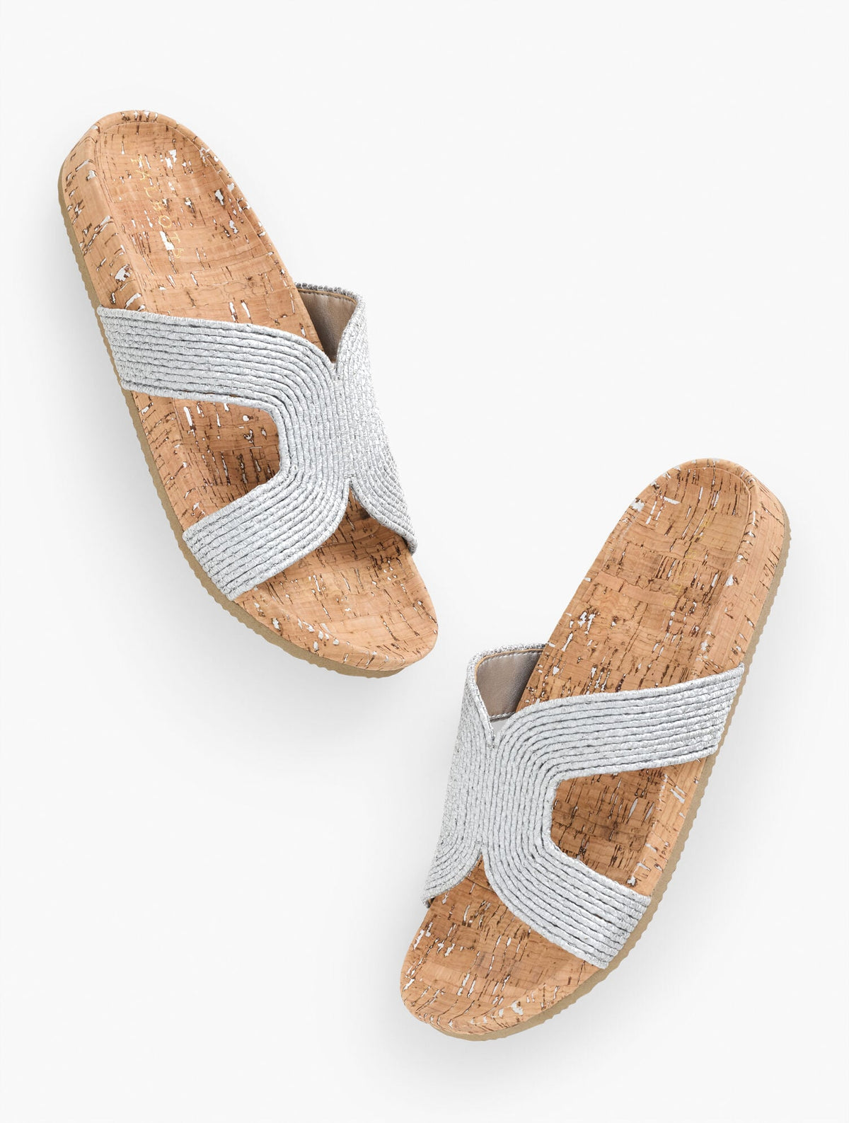 MALIA METALLIC WOVEN RAFFIA SLIDES | Talbots
