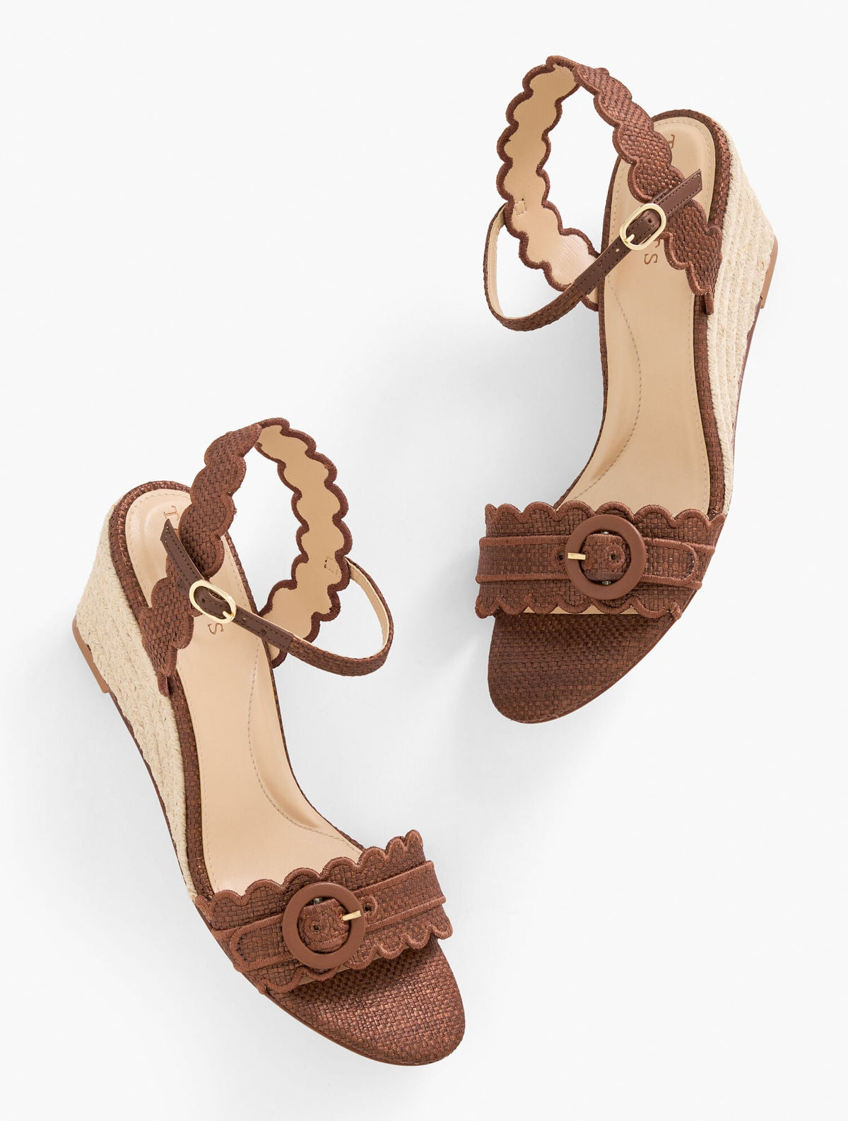 ROYCE SCALLOPED RAFFIA WEDGE SANDALS | Talbots