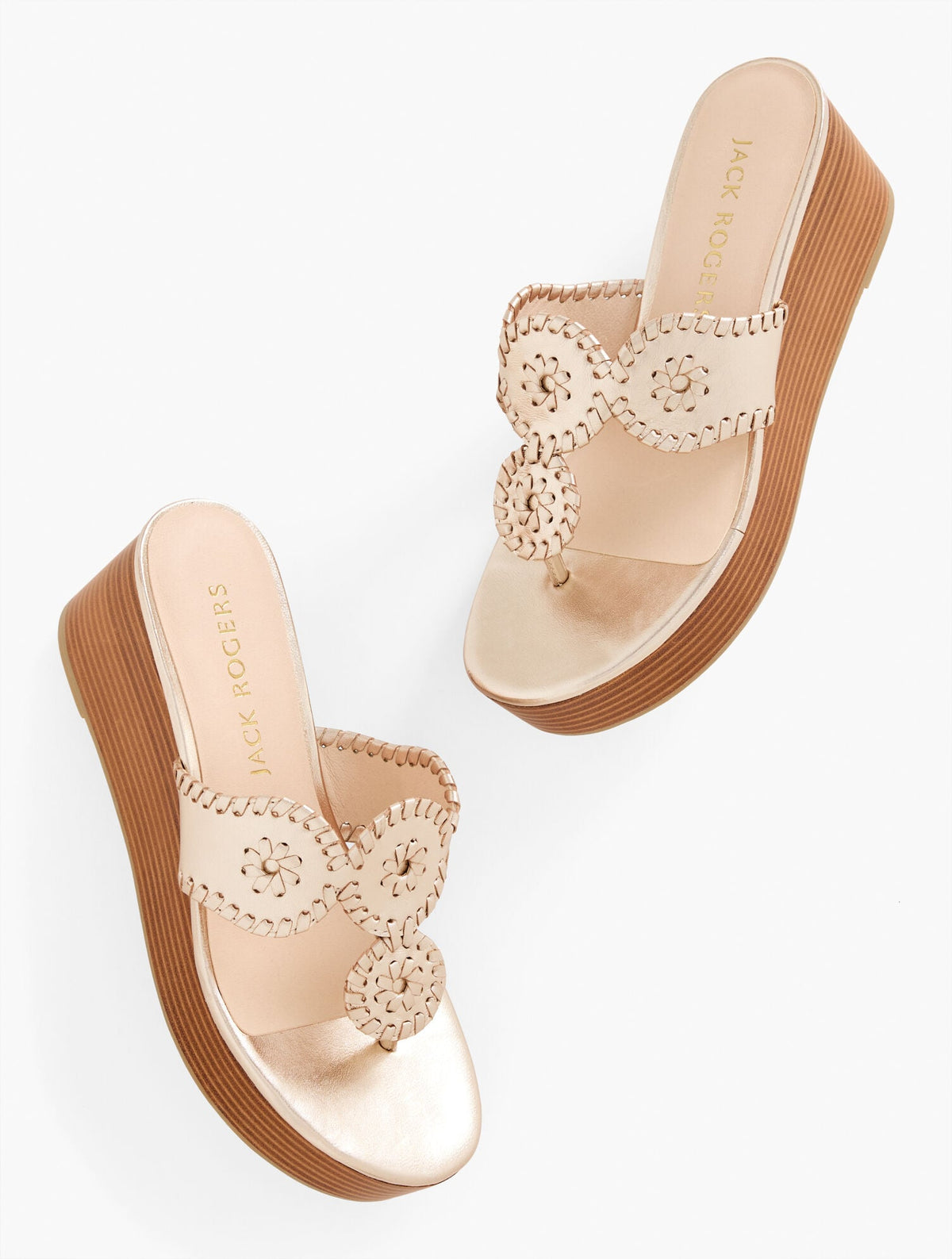 JACK ROGERS® KIMBERLY METALLIC NAPPA WEDGE SANDALS | Talbots