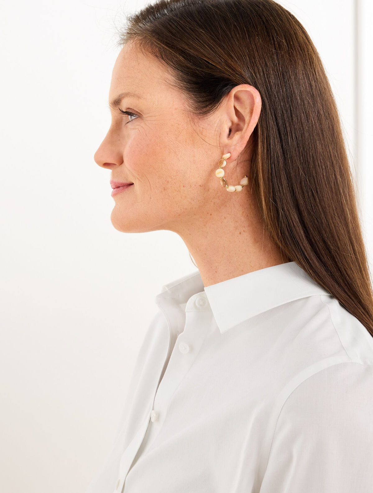 MOTHER-OF-PEARL BEADED HOOP EARRINGS | Talbots