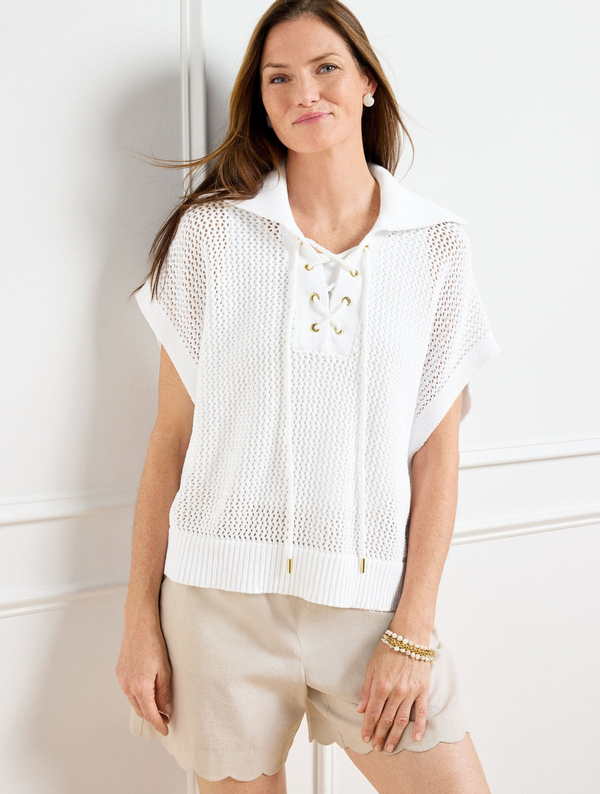 PLUS SIZE OPEN KNIT LACE UP PONCHO | Talbots