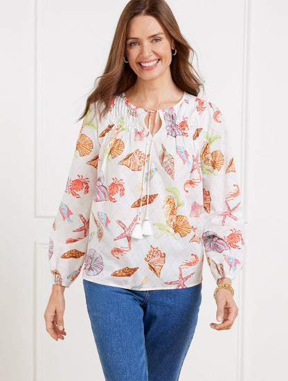 PINTUCK TIE FRONT TOP - UNDERWATER WORLD | Talbots