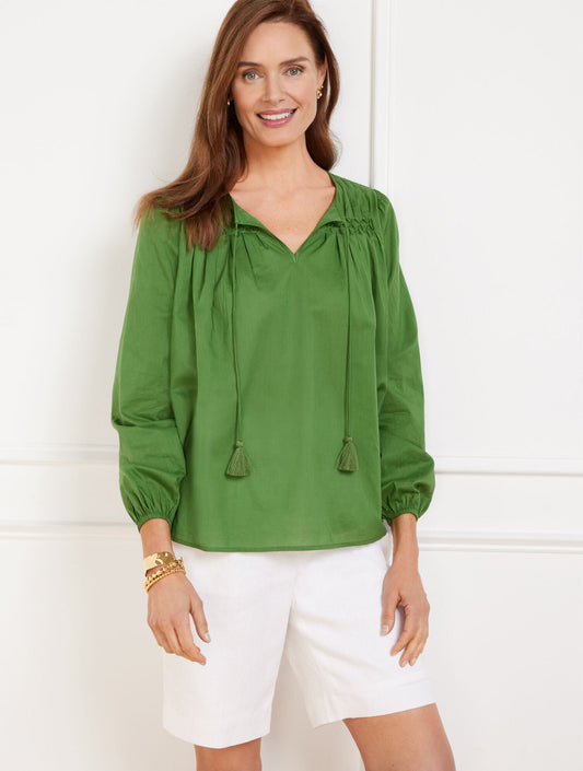 PLEATED TIE NECK TOP | Talbots