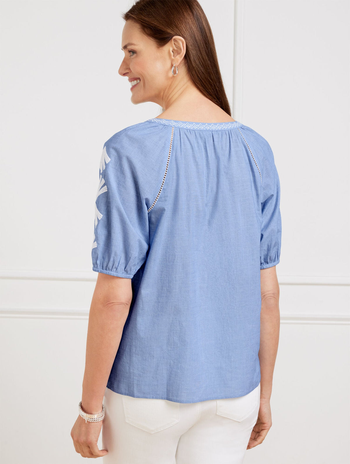 EMBROIDERED ELBOW SLEEVE TOP | Talbots