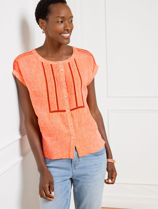 PINTUCK LINEN TOP | Talbots