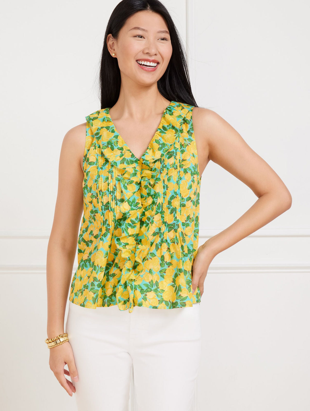 PINTUCK RUFFLE TRIM TOP - LEMON BUNCHES | Talbots