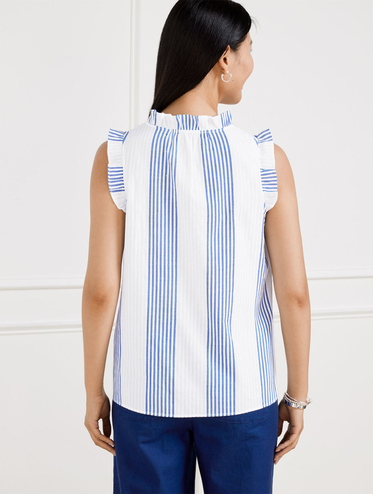 TIE NECK SHELL - BAY STRIPE | Talbots