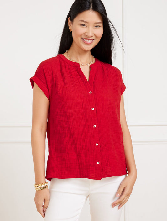 BAND COLLAR BUTTON FRONT TOP | Talbots