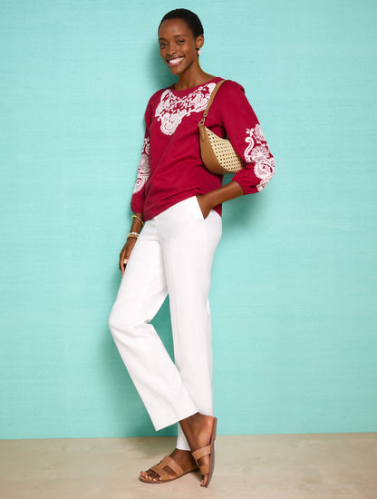 EMBROIDERED LINEN COTTON TOP | Talbots