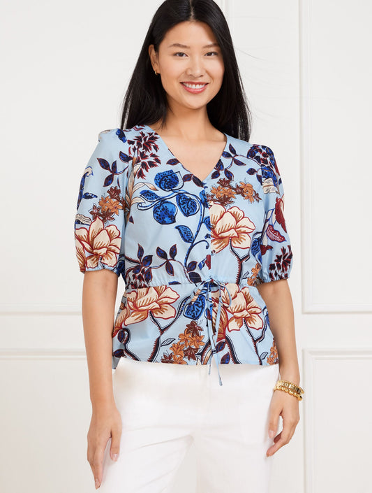 TIE WAIST PEPLUM TOP - VERDANT BOTANICAL | Talbots