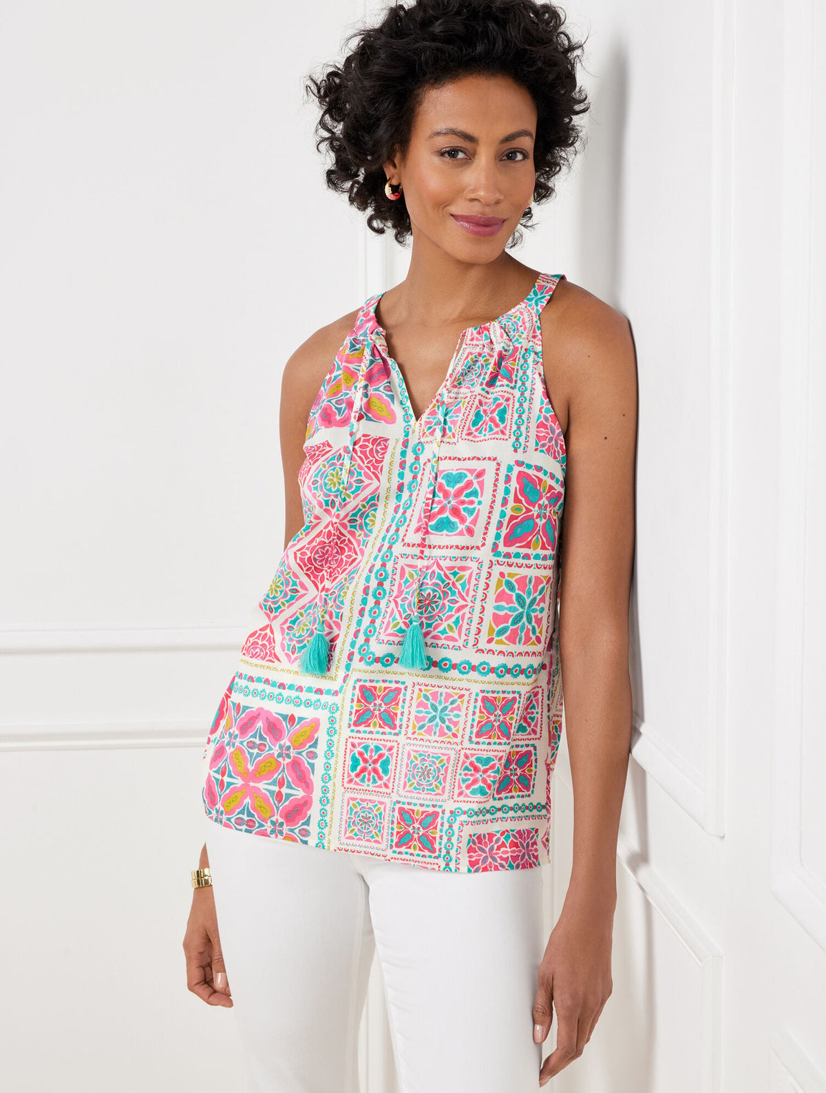 TIE FRONT HALTER TOP - PAINTERLY TILES | Talbots