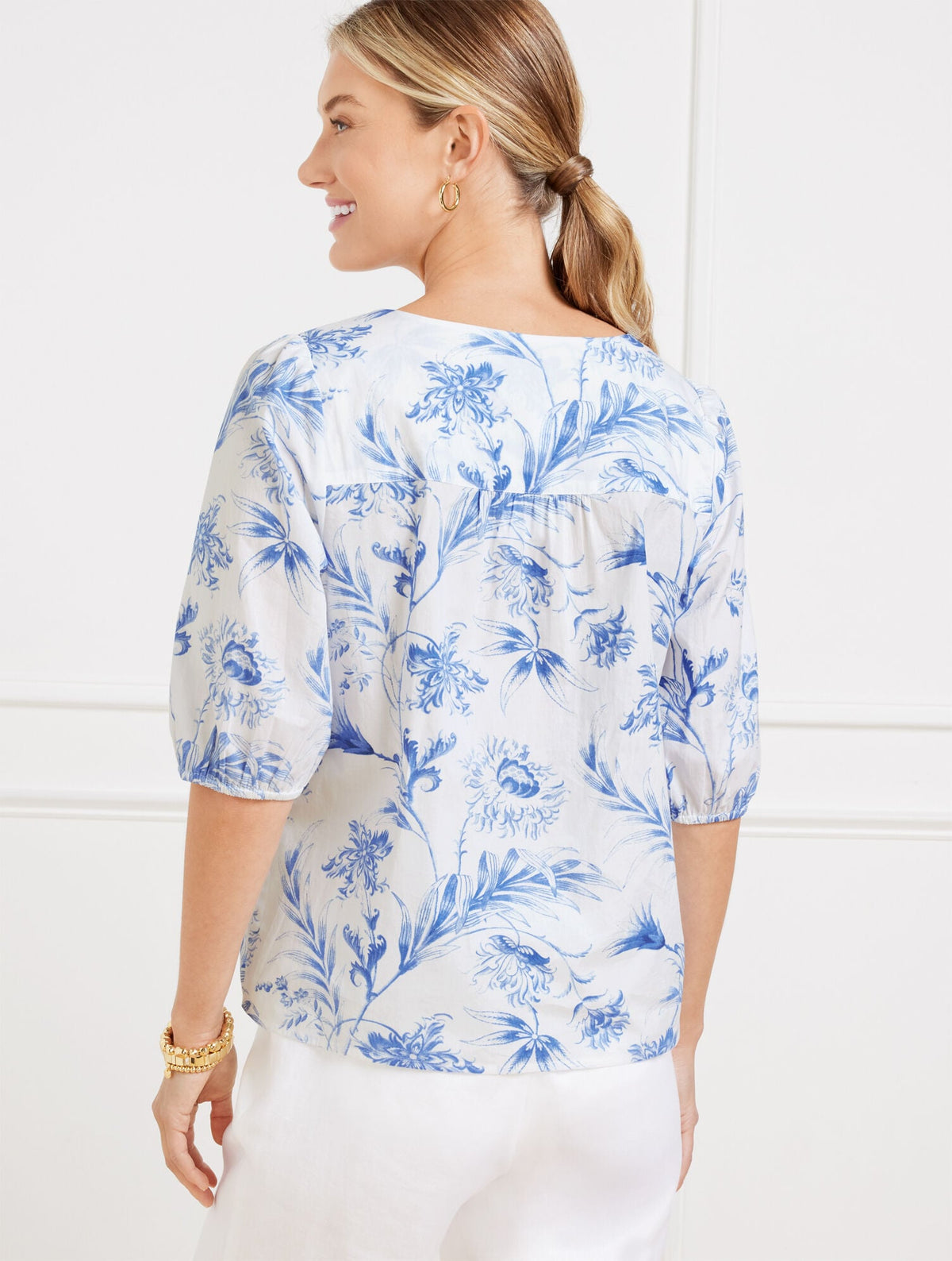 TIE FRONT TOP - OCEAN FLORA | Talbots