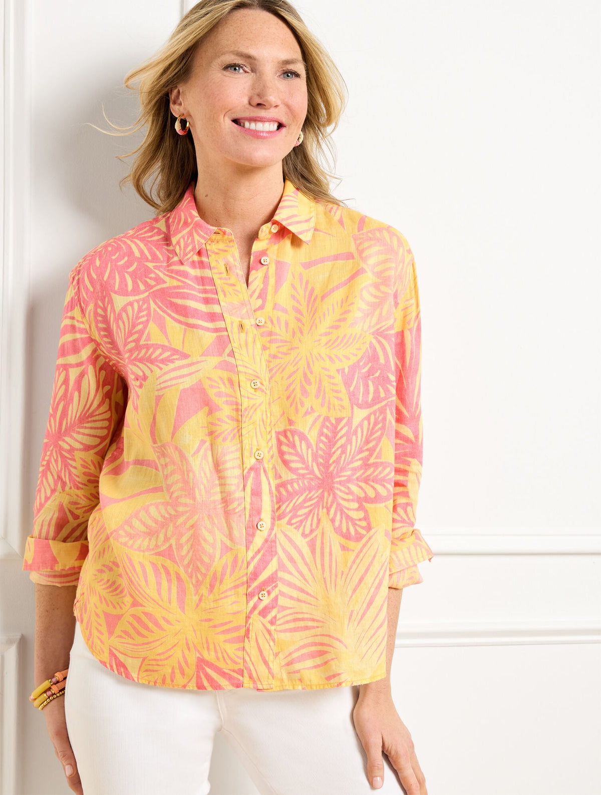 LINEN SHORT SHIRT - WATERCOLOR BOTANICAL | Talbots