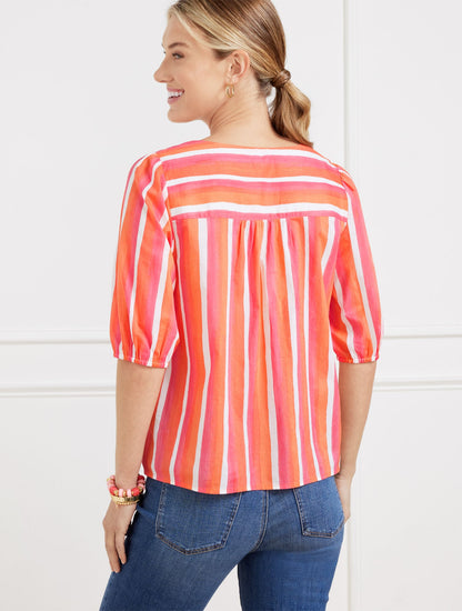 TIE FRONT TOP - PAINTED STRIPE | Talbots
