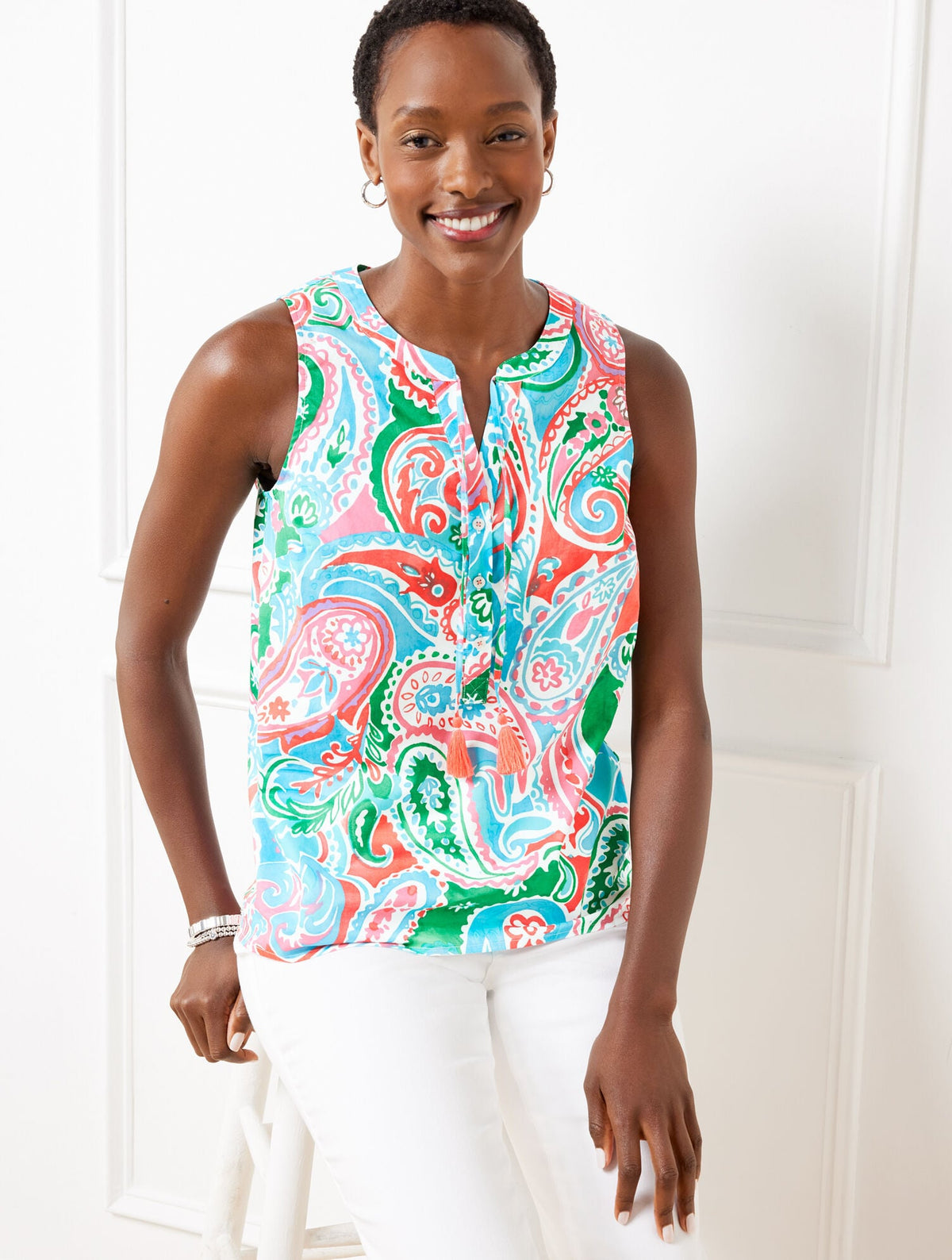 TIE NECK SHELL - VIBRANT PAISLEY | Talbots