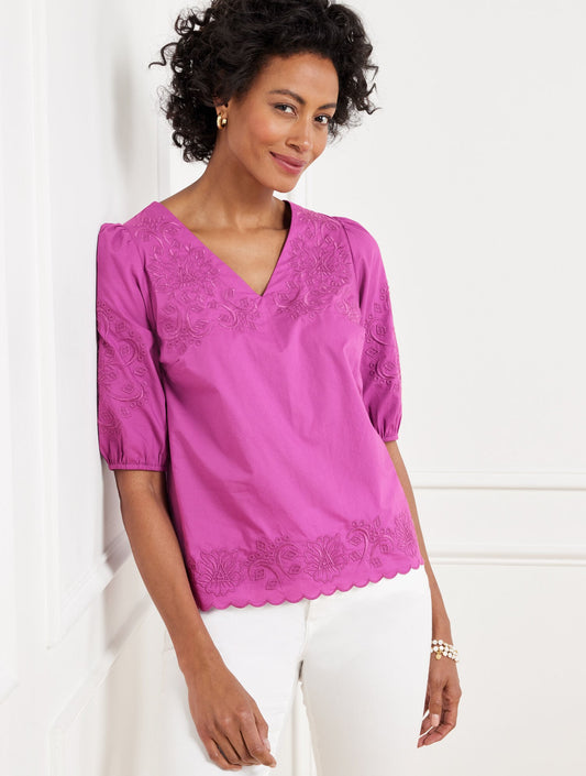EMBROIDERED POPLIN TOP | Talbots