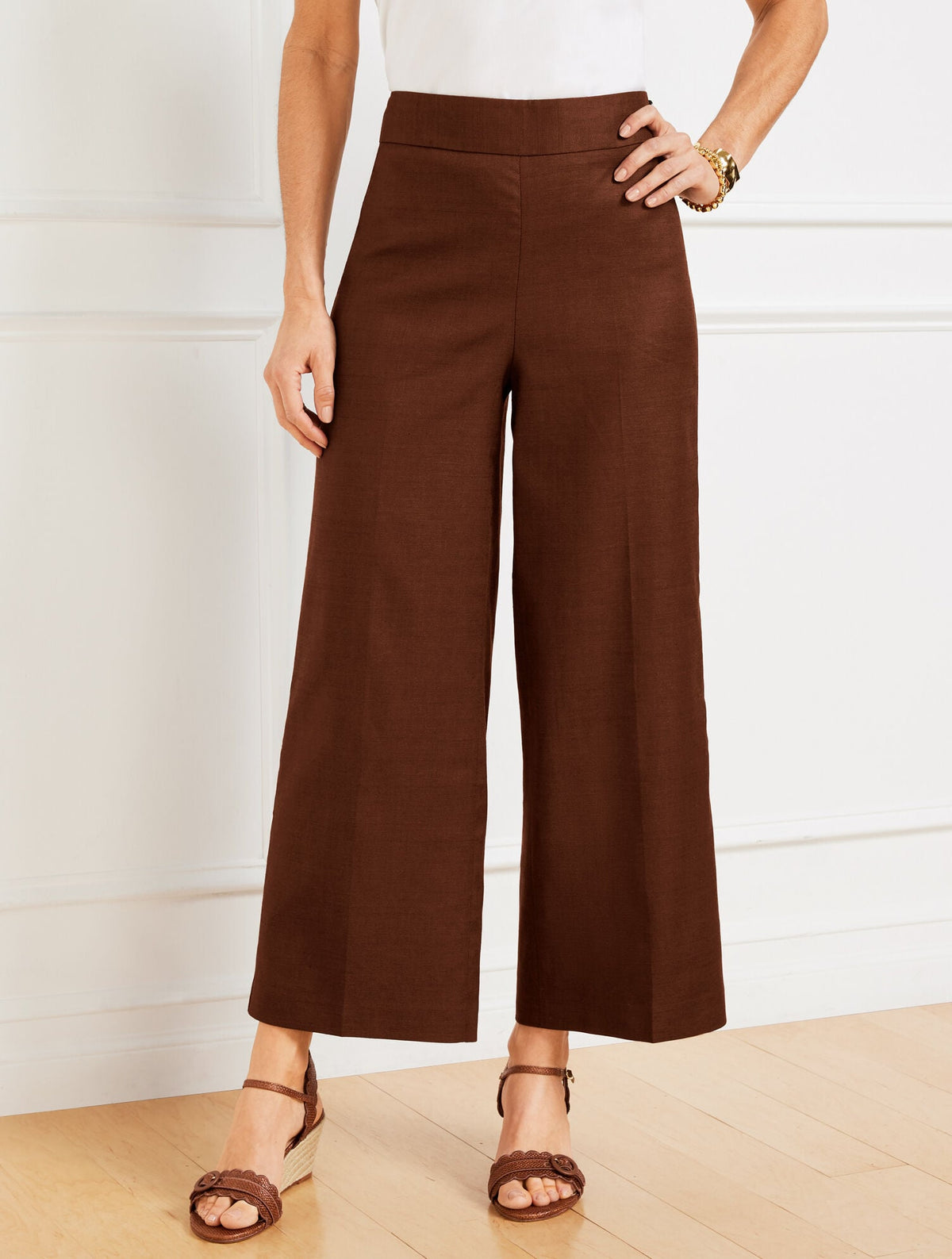 WIDE CROP LINEN BLEND PANTS | Talbots