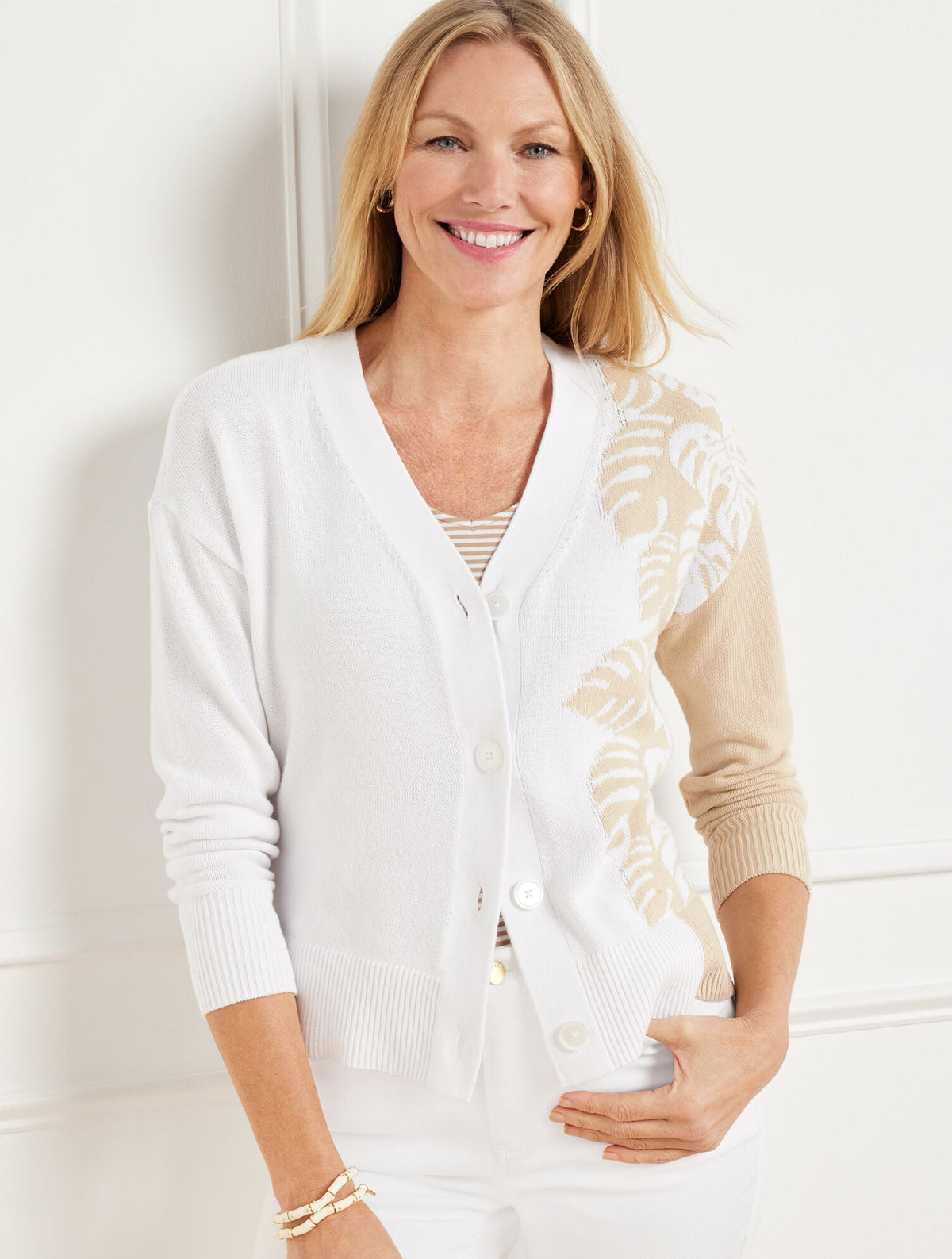 V-NECK CARDIGAN - PLACED PALMS | Talbots