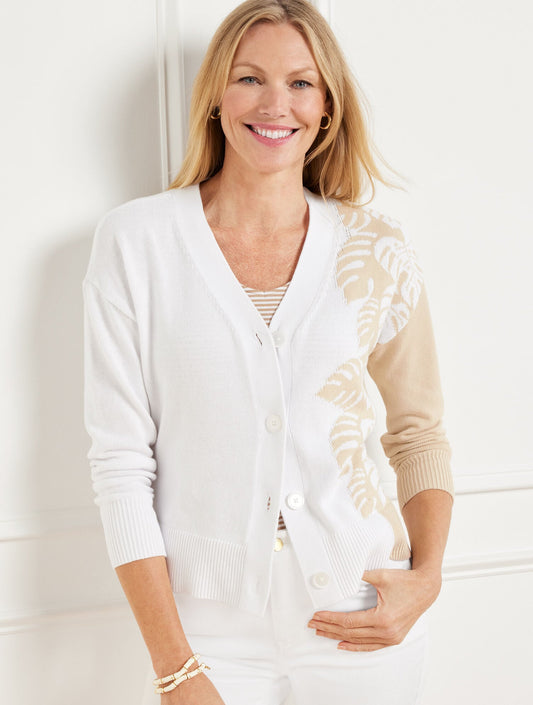 V-NECK CARDIGAN - PLACED PALMS | Talbots