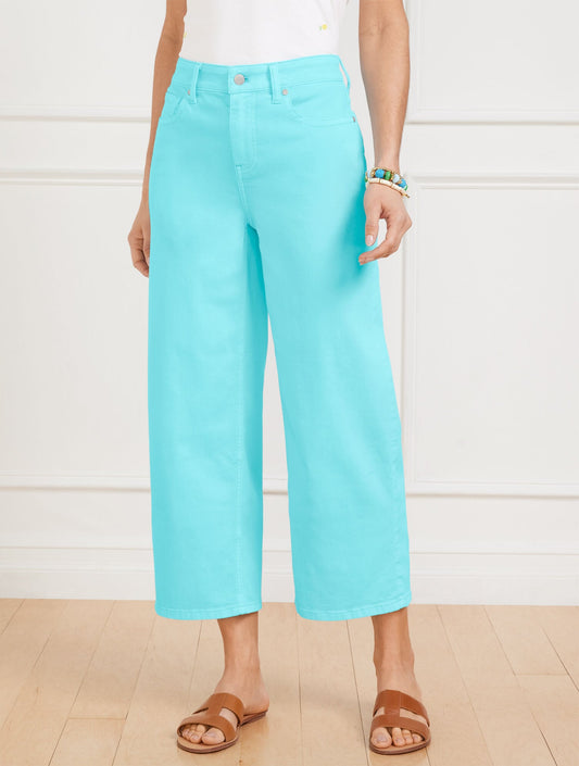HIGH WAIST WIDE CROP JEANS - VIVID TURQUOISE | Talbots