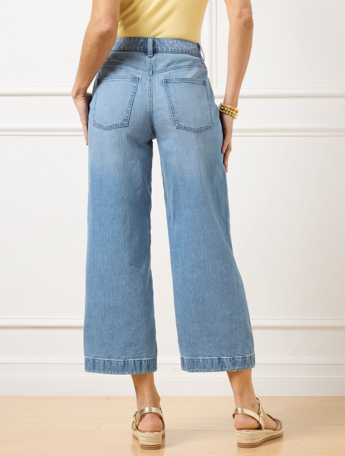 HIGH WAIST WIDE CROP EMBROIDERED JEANS - LACEY WASH | Talbots