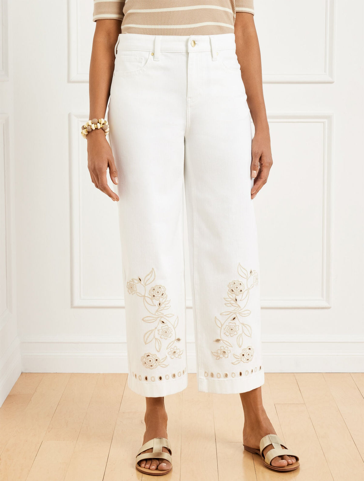 HIGH WAIST WIDE CROP EMBROIDERED JEANS | Talbots