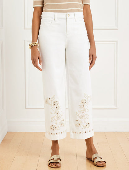 HIGH WAIST WIDE CROP EMBROIDERED JEANS | Talbots