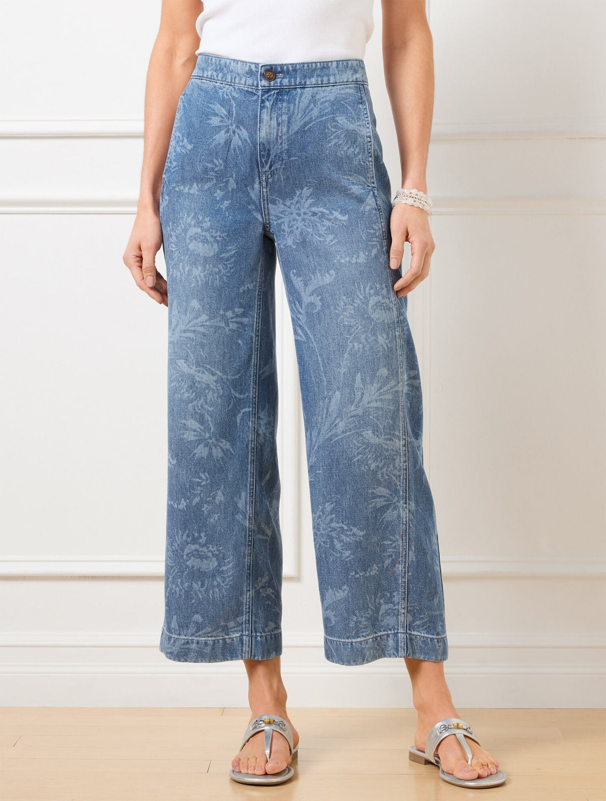 WIDE CROP JEANS - OCEAN FLORA | Talbots