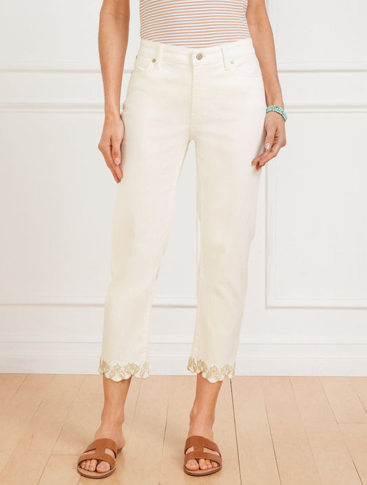 STRAIGHT CROP SCALLOP HEM JEANS - IVORY | Talbots