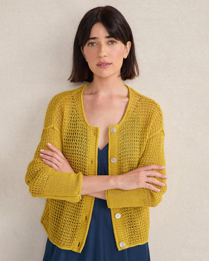 ORGANIC COTTON LINEN OPEN STITCH CARDIGAN | Talbots