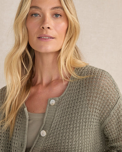 ORGANIC COTTON LINEN OPEN STITCH CARDIGAN | Talbots