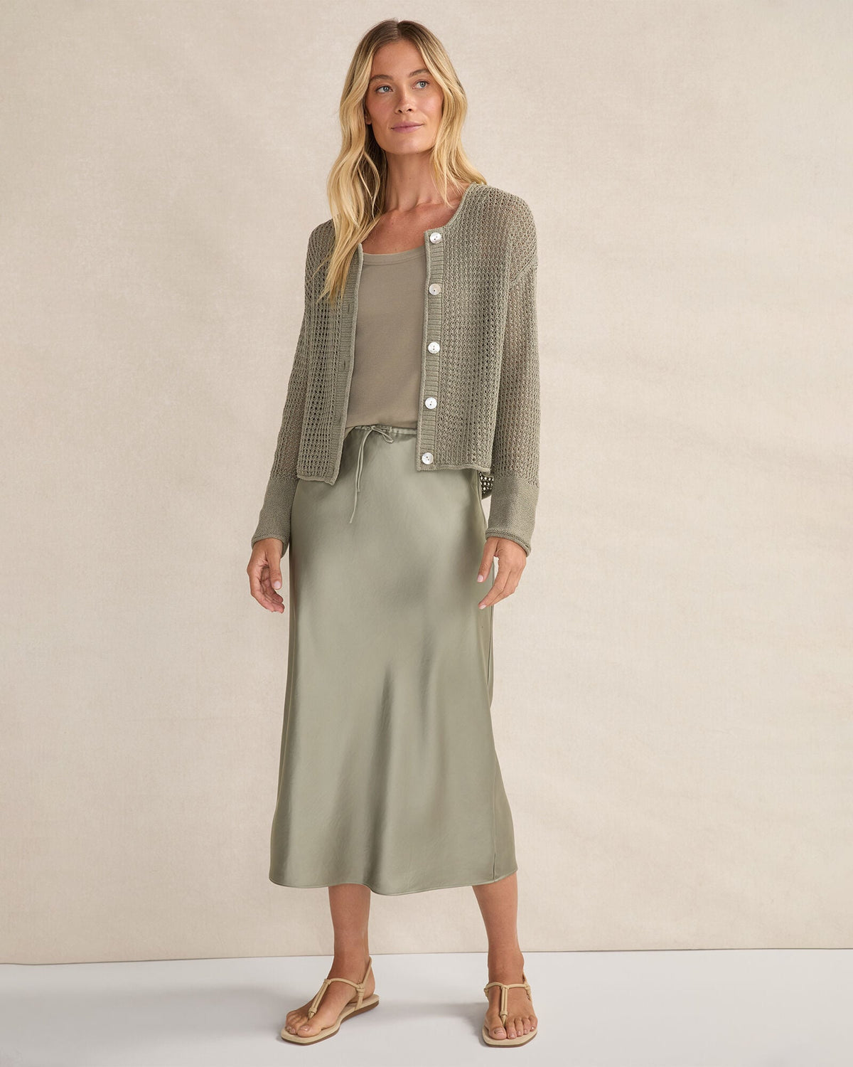 ORGANIC COTTON LINEN OPEN STITCH CARDIGAN | Talbots